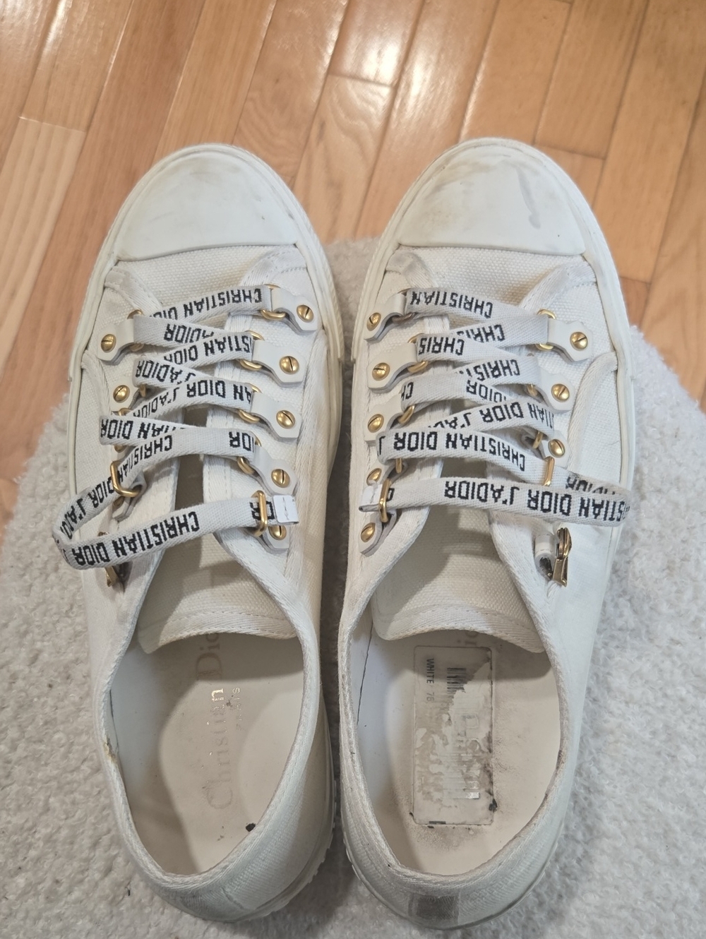 Dior White Canvas Lace-Up Sneakers Low Top 37